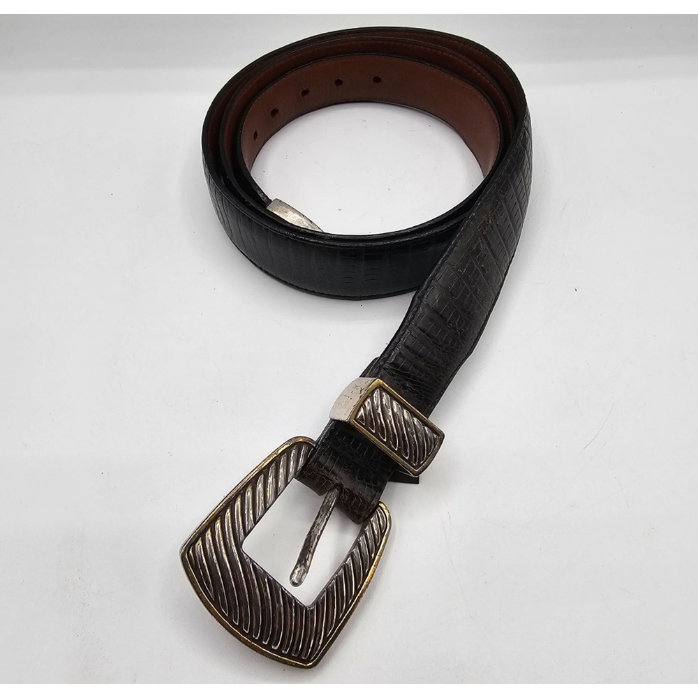 Vintage 1990's Onyx by Brighton Sz 42 2 Tone Black Brown Leather Western Belt